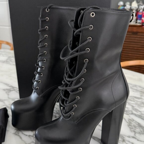 YSL Saint Laurent 690765 Women's Mina 95 Black Platform Leather Boots sz 38.5 - Picture 10 of 15